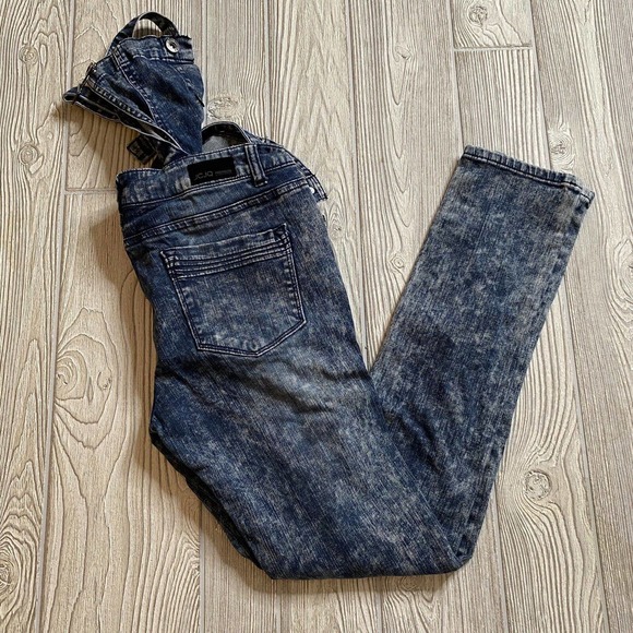JCJQ Denim Skinny Overalls Womens L 30x30 Stonewash Stretch Torn Distressed - Picture 10 of 12